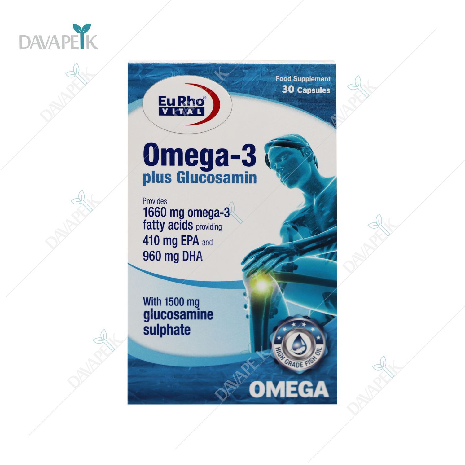  کپسول ژلاتینی نرم امگا3 پلاس گلوکزآمین یوروویتال 