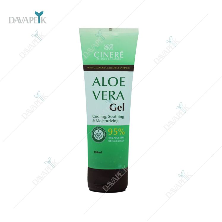 تیوب سبز رنگ با نوشته‌ی Cinere Aloe Vera Soothing Gel