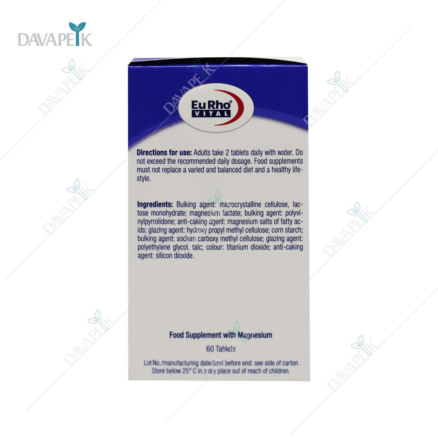  تصویر بسته منیزیم لاکتات یورویتال نمای پشت 